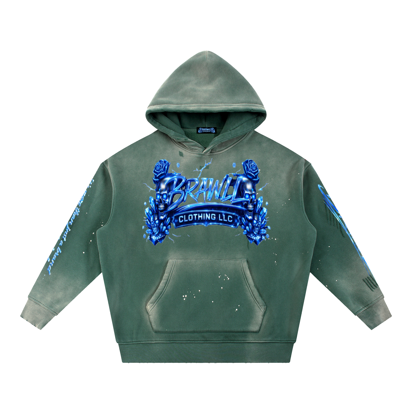 "Street Elite"Vintage Washed Frayed Fleece Hoodie