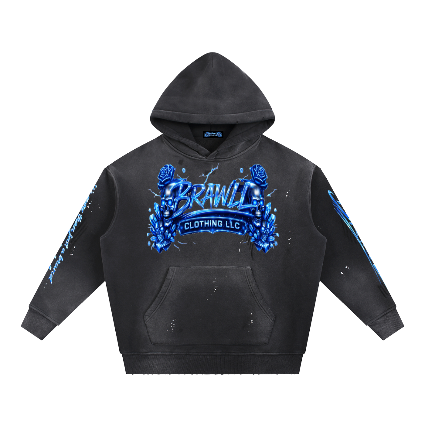 "Street Elite"Vintage Washed Frayed Fleece Hoodie