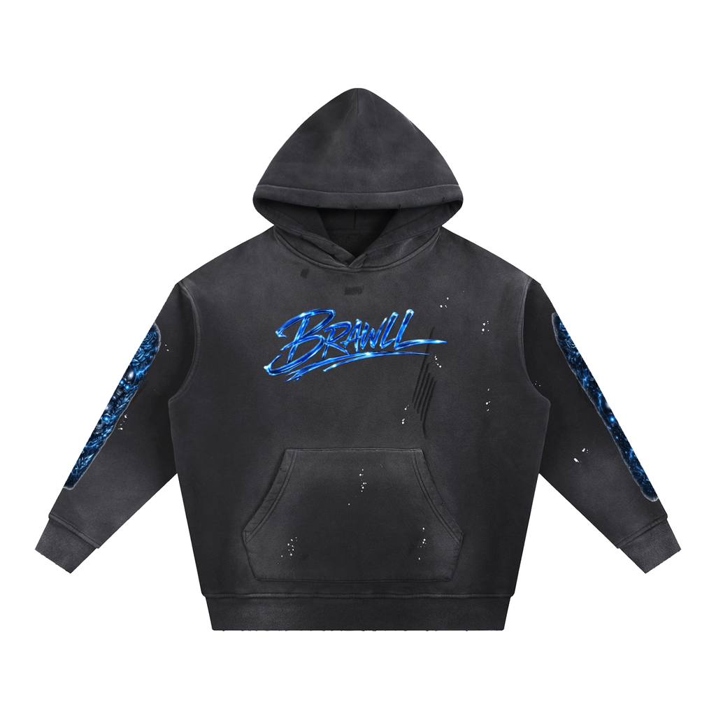 Vintage Washed Frayed Fleece Hoodie