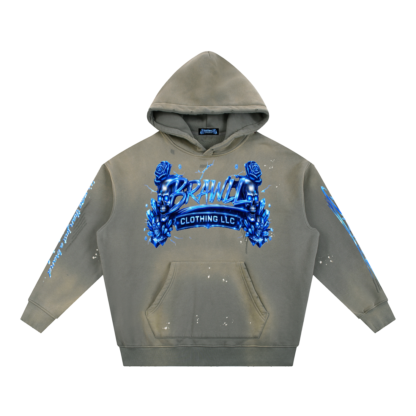 "Street Elite"Vintage Washed Frayed Fleece Hoodie